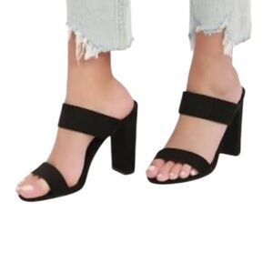 Donald J Pliner Vertia Black Heeled Two Strap Sandals Size 8 Made in Italy